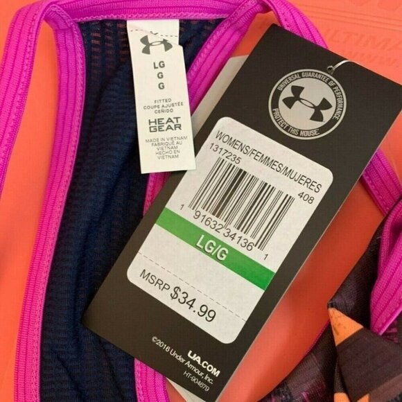 Under Armour L Pink-Navy Geometric Mesh Racerback Heatgear Halter Neckline Tank - Picture 6 of 6